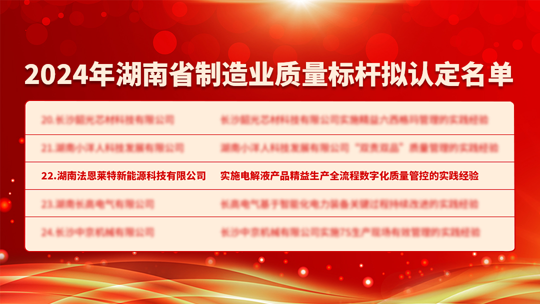 荣誉加冕！法恩莱特荣获2024年湖南省制造业质量标杆企业